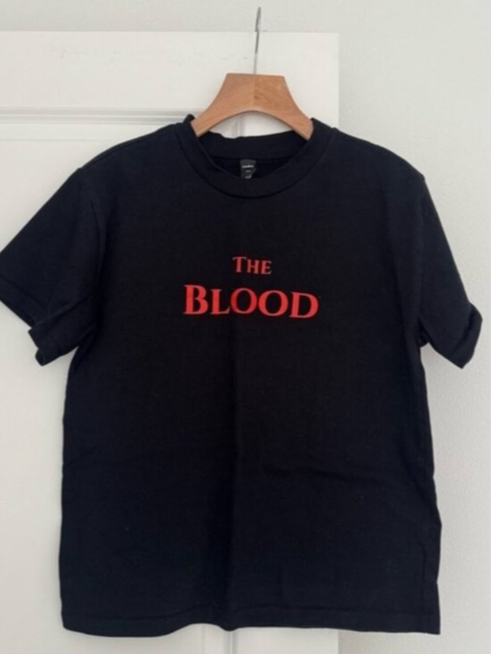 Faith THE BLOOD black crewneck short sleeve thick cotton t-shirt top size SMALL
